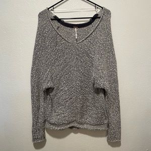 Women's Free People White Gray Marled Boho Scoop Neck Sweater Size Medium